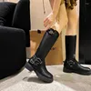 Женские ботинки до середины икры на толстом высоком каблуке, 2023 г., панк-готические сапоги до колена с пряжкой для мотоцикла, удобные прогулочные ботинки, осень-зима