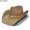 Berets A154 Retro Mężczyźni i kobiety Wysokiej jakości skóra duża brzeg duży Tauren West Riding Beach Hat Cowboy Obwód 58 cm