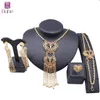 Set di gioielli color oro Dubai con nappe, collana, bracciale, orecchini, anello per le donne, sposa, banchetto di nozze, regalo per feste