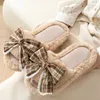 Slippers Bow Decor Single Band Winter Women Slipper Heel Fur Platform Soft Fur Warm Indoor Lady Open Toe Fluffy Home Slippers 231016