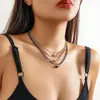 Pendentif Colliers Punk personnalisé couleur mixte fine 3pcs / set collier pour femmes géométrique ronde perle coeur multi couche chaîne mode