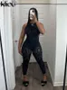 Pantalon de deux pièces pour femmes Kliou Summer Femmes Combinaison Sexy Creux Out Moitié Dos Nu Corps Shaper Un Vêtements Solide Sans Manches Entraînement Gym Globalement 231017