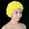 Shower Caps Women's Pleated Flower Swimming Cap Free Size Soft Long Hair Breathable Shower Cap Beach Surfing Protect Ears Elastic Caps 231013