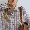 Frauen Blusen Herbst Mode Plaid Print Frauen Shirts Tops Elegante Revers Langarm Büro Casual Lose Weibliche Kleidung