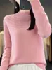 Women's Sweaters Merino Wool Cashmere Women Knitted Sweater Mockneck Long Sleeve Pullover Spring Autumn Hollow Out Clothing Jumper Top