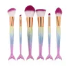 Uocbby Mermaid Makeup Brush Set Fish Foundation Powder Eyeshadow Make Up Borstes Contour Blending Cosmetic 6st/Set Vaewr