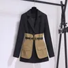 Women's Knits Tees Runway Korean Elegant Patchwork Chic Luxury Long Brand Jacket Dres's Coats With Belt Female Outwear 231016