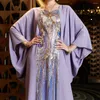 Roupas étnicas Luxo Mulheres Muçulmanas Batwing Manga Solta Vestido Abaya Eid Mubarak Lantejoulas Kaftan Ramadan Dubai Turquia Festa Marrocos Jalabiya