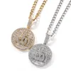 Collana con ciondolo simbolo disco con zirconi pieni hip-hop Gioielli bling da uomo placcati in oro argento