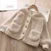 Daunenmantel Herbst Winter Jungen Kleidung Für Mädchen Koreanische Strickjacke Körniger Samt Lose Lamm Samt Warme Kinder Jacke Mantel Für Mädchen 231017