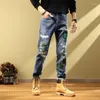 Herren Jeans Korean Handsome Patch Ripped Vintage Herbst 2023 Vielseitige elastische europäische und amerikanische Jugendhose