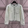 Cardigan femme industrie lourde argent perle couture col rond tricoté Cardigan poche Design décoratif manteau décontracté