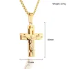 Hip Hop Rock Christian Jesus Hollow Cross rostfritt stål guldhalsband hänge för män manlig punk gotiska smycken250k