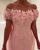 Elegant Lace Mother Of The Bride Dresses With Cape Wedding Guest Dress Off The Shoulder Neckline 3D Appliqued Chiffon Evening Gowns