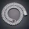 Luxury Men Hip Hop Jewelry 14mm 925 Sterling Silver Micro Paled 3 Rows VVS Moissanite Iced Out Cuban Link Chain Necklace