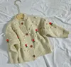 Vest kinderkleding meisjes kersen trui wollen bolletje vest gebreid jasje 231016