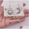 Fascino 20 paia orecchini sole luna stella orecchini tibetani sier orecchini a cerchio boho regalo pagano orecchini gioielli celesti Dhil1