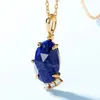 Hängen Natural Lapis Lazuli Halsband S925 Sterling Silver 10K Gold Plated White Zircon Lazurite Facettered Gemstone Pendant Women