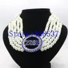 Girocollo Grecia Sorority greca Zeta Phi Beta Simbolo Royal Blue Bianco Cristallo Gioielli di perle Collane multistrato245c