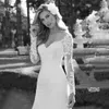 Eleganti abiti da sposa maniche boho shee v collo vintage sweep treno bohémien country giardino sirened abiti da sposa a pizzo floreale vestido de noviia 403