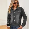 Women's Jackets 2023 Winter Black And Blue Long Sleeve Denim Jacket Fashion Versatile Jeans Coat Casual Ladies Clothing S-XL