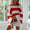 Women's Sweaters Autumn Winter Fashion Striped Color Blocking Knitted Sweater Loose Rolled Trim Long Sleeve Oversize Pullover