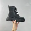 Vintermodeplattform Hälta stövlar Designer Womens Lace-Up Motorcykel Ankel Boot Real Leather Outdoor Shoes Martin Booties Black Bronw Size 35-40