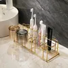 Toothbrush Holders Bathroom Storage Rack Iron Art Wall Mounted Toothbrush Holder Luxury Gold Washroom Mouthwash Cup Organizer Bathroom Accessories 231013