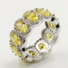 Släpp ny ankomst lyxsmycken Real 925 Sterling Silver Yellow Topaz Cz Diamond Women Wedding Band Ring for Lovers'214b