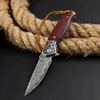 Couteau pliant Flipper de haute qualité H1088, lame droite en acier de Damas, bois de rose avec poignée en acier, couteaux de poche EDC d'extérieur avec gaine en cuir