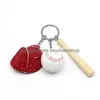 Porte-clés Porte-clés Baseball Porte-clés Mini Pu Gant En Cuir Bois Bat Sports Voiture Chaîne Porte-Anneau Bijoux De Mode Cadeau Porte-clés Pour M Dh0Sb