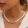 Girocollo ALLME Elegante rotonda imitazione perla collane di perline per le donne 18 carati oro argento placcato PVD perline in acciaio al titanio gioielli