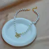 Choker 316L Stainless Steel Simple Charm Retro Artificial Pearl Micro Inlaid With Zircon Small Flower Beads Handmade Woven Necklace