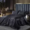 Conjuntos de cama Sólidos Mulberry Silk Set com Capa de Edredão Folha de Cama Fronhas Luxo Cetim Único Duplo Lençol King Queen Twin Size 231017