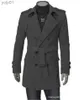 Misturas de lã masculina novas jaquetas masculinas duplo pelotão fivela roupas masculinas casaco longo cinto duplo breasted trench coat preto cinza M-3XLL231017