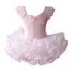 Bühnenkleidung Langarm Kinder Gymnastik Trikot für Mädchen Spitze Bogenknoten Ballett Tutu Tanzkleid Rosa Kostüme Kinder