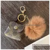 Nyckelringar Key Rings Pompom Leather Bag Keychains Coin Purses Chains Holder Fashion Pu Pouches Pendant Keyrings Trinkets Söta kvinnor Po Dhnvx