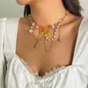 Hanger Kettingen Lacteo Leuke Gradiënt Acryl Ketting Vrouwen 2023 Trendy Kwastje Imitatie Parel Gesplitste Choker Sieraden Op De Hals Meisjes