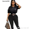 Fashion Womens Sportwear 2023 Designer New Letter Front And Back Printed Short Sleeve T-shirt Long Pants Two Piece Set