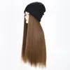 Berets Elegant Lady Wig Beanies Long Straight Wigs Hat Women One-piece Hats High-quality Natural Bonnets Winter Warm Bonnet