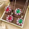 Hanger Kettingen EYIKA Vintage Lab Emerald Ruby Steen Bruiloft Fijne Sieraden Voor Vrouwen Mix Groen Rose Rood Zirkoon Bloem ketting