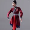 Scen Wear Mongolian Dance Costum Traditionell kvinnlig nationell tibetansk övningskläder Ancient Yangko