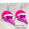 Boucles d'oreilles pendantes de noël mode Double face rose vif père noël balancent amour coeur lettre acrylique charme boucle d'oreille femmes dame filles cadeaux dessin animé rue fête bijoux