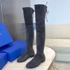 Bottes de créateur à talons pour femmes, cuissardes hautes, chaussures en Faux daim extensible de haute qualité, Stuart Avenue City Boot Weitzman