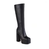 Botas tamanho grande oversize 391 grande salto grosso mulheres moda mulheres sapatos de couro plataforma simples e elegante