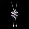 Zircon Snowflake Lång halsband tröja kedja Fashion Fine Metal Chain Crystal Rhinestone Flower Pendant Necklace214C