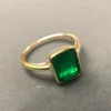 Bagues de cluster Véritable Argent 925 Rétro Carré Vert Pierre Bague 18K Or Couleur Cubique Zircon Émeraude Pour Les Femmes Anniversaire Fête Cadeau276S