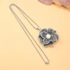 Hänge halsband legering hänger halsband blommor form svarta strass limmade dekoration rostfritt stål kedja för smyckespresent
