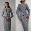 Basic Casual Dresses Winter Plaid Women Blazer Suit Street Power For Wedding Mother of the Bride Wear Evening Party Formal Long Jacket 231017