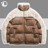 Parka da uomo in piumino invernale in lana d'agnello patchwork da uomo High Street casual spesso caldo giacca in cotone college da donna sciolto color block Windbrer 231017